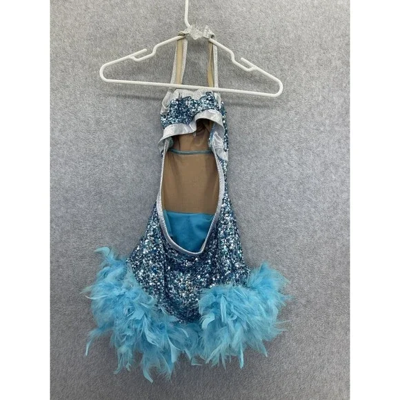 A Wish Come True Girls Sequined Dancewear Costume Wings Feathers Blue IMC 11-12 - Picture 2 of 10